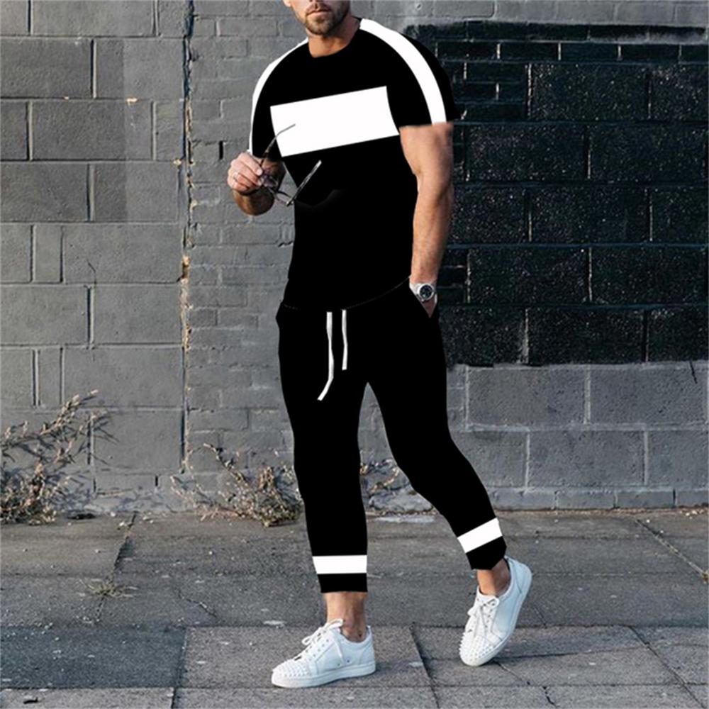 Tute Estive da Uomo Stampa 3D Maglietta a Maniche Corte Pantaloni Jogging Set da 2 Pezzi Casual Tendenza Moda Abbigliamento Uomo Streetwear