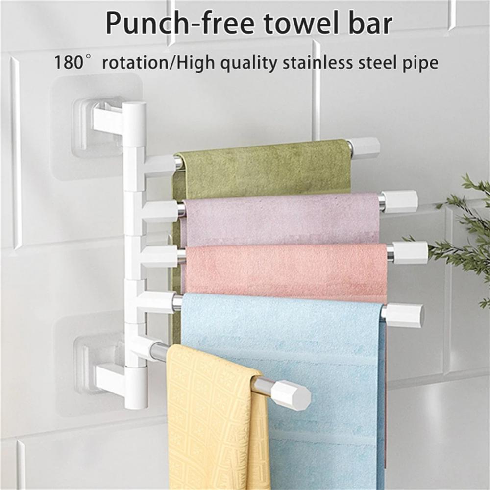 Bathroom Tools Punch-free Wall-mounted Rotating Towel Bath Towel Rack Space Aluminum Multi-layer Hanging Rod Rack For El Gym
