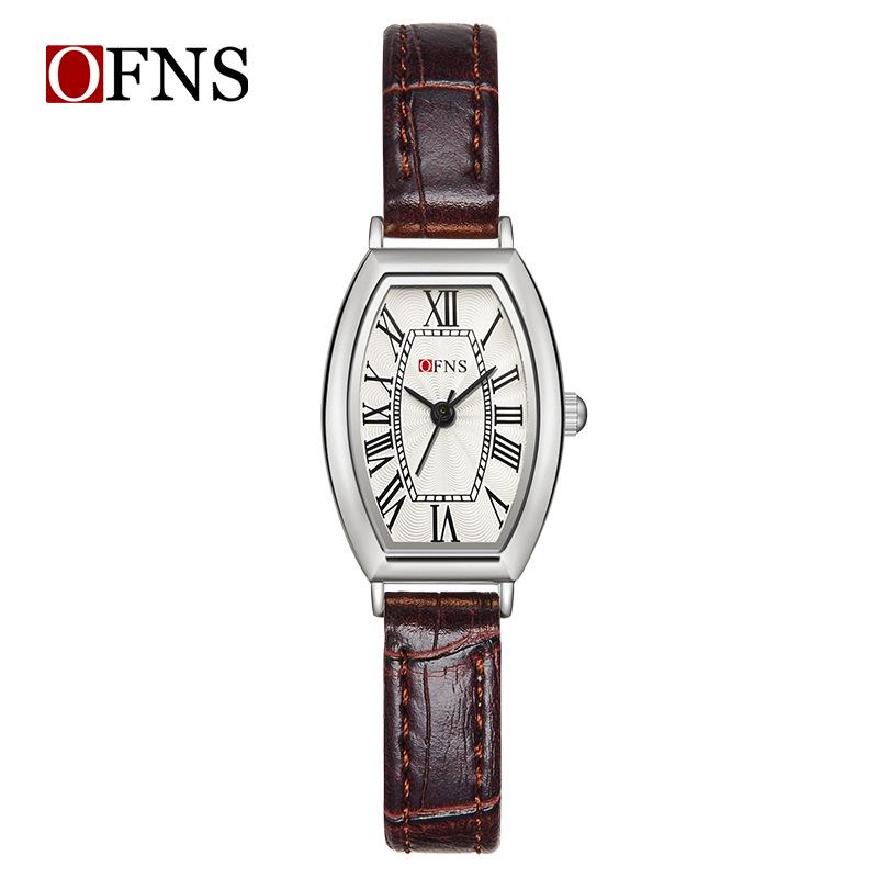 OFNS Women's Artistic Retro Barrel-Shaped Quartz Watch with Roman Numerals