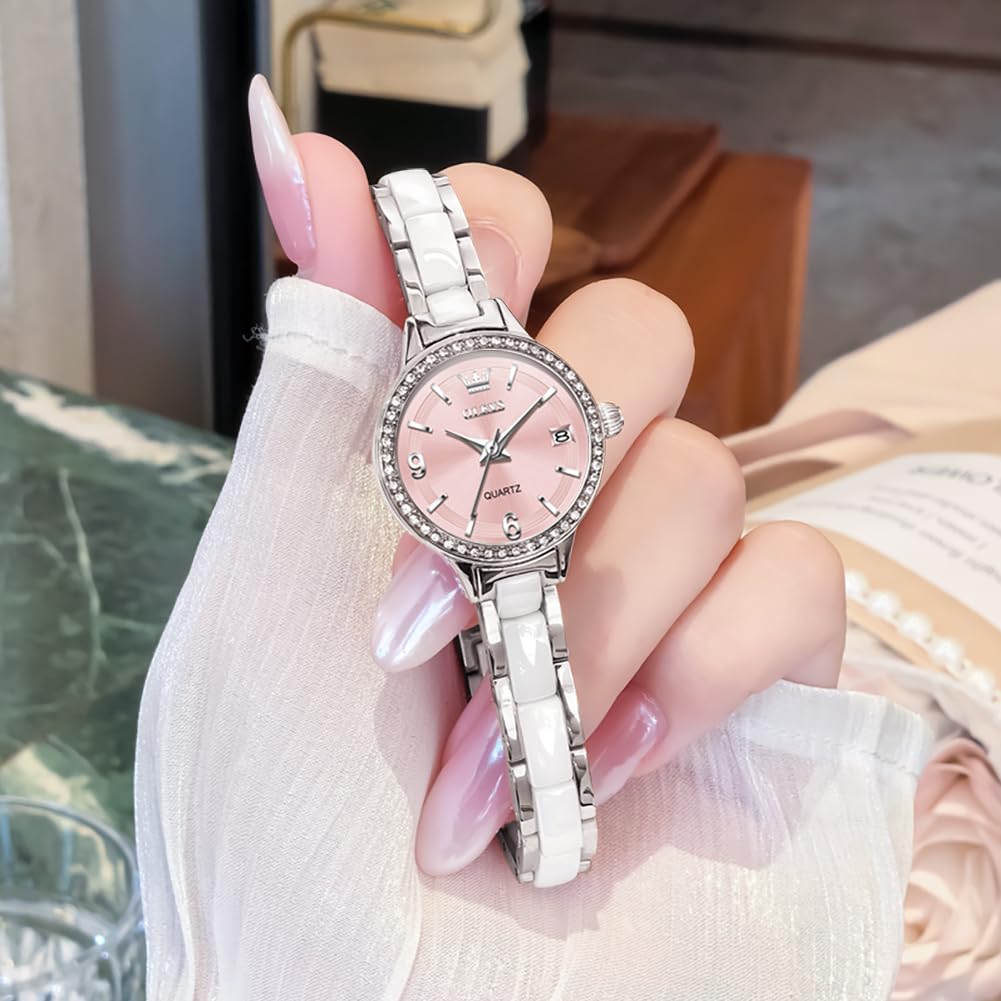 OLEVS Waterproof Date Silver Stainless Steel Pink Dial Women's Watch, Popular, Analog, Display, Band, Bracelet,