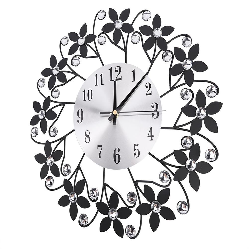 Metal Frame Wall Clock Iron Flower Wall-mounted Clock Elegant Decorative Clock Kitchen