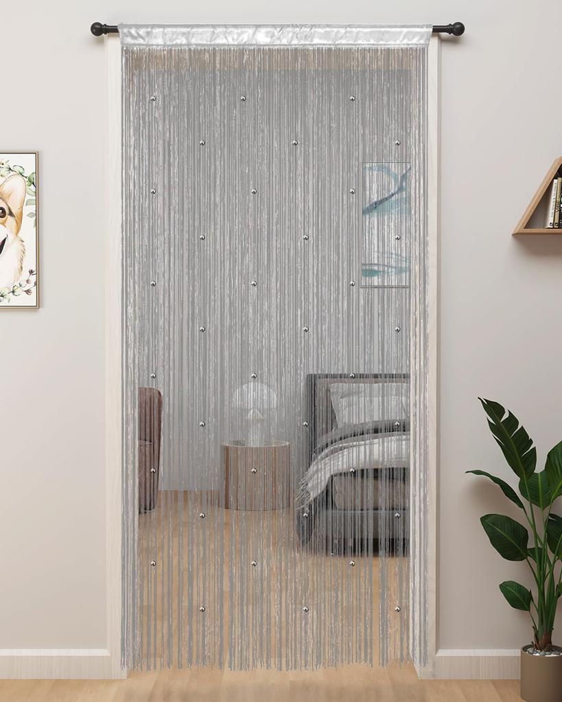 String Curtains Glitter Fringe Curtains for Window 39 X 79 Inch Door Divider Strip Tassel for Wedding Living Room Bathroom Coffee Shop(Champagne)