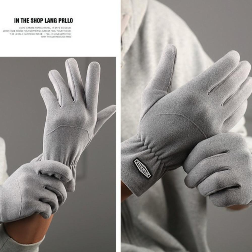Five Finger Fleece-lined Gloves Elastic Thin Fleece Gloves Men Full Finger Mittens  Outdooor