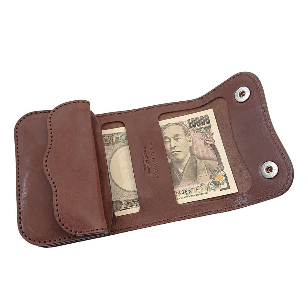 REDMOON Red Moon Trifold Wallet for Men, Leathercraft Brand, Genuine Leather, Made in Japan, TMW-CC (SBK (Black))
