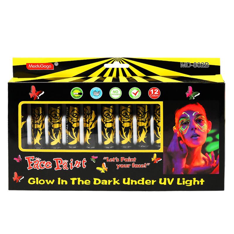 Luminous 12-Color Twist-Up Face Paint Crayon Set for Clean Hands and Halloween Body Art