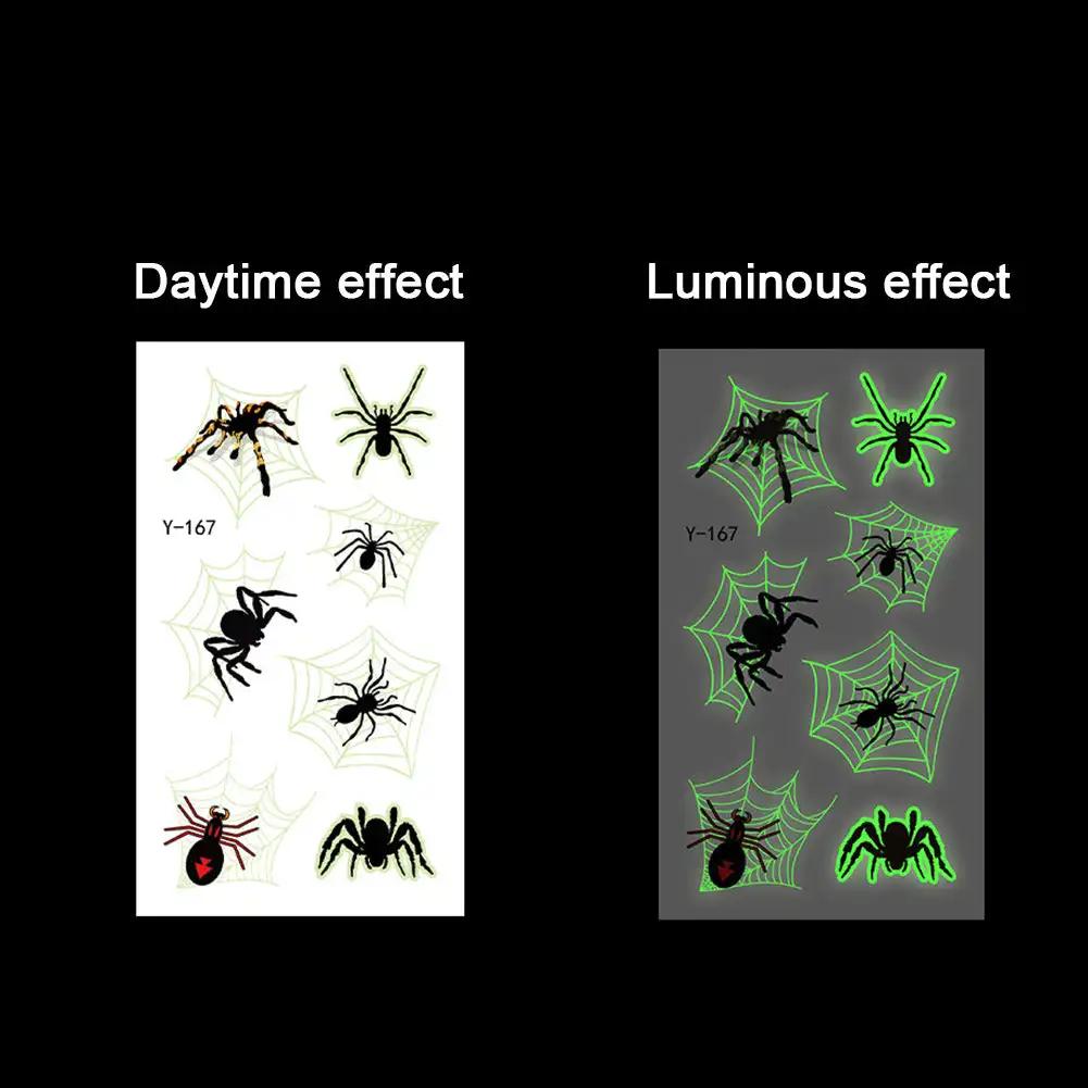 Spider Temporary Tattoo Sticker Realistic Waterproof Design Semi-Permanent Glow-in-the-darkScary Fake Tattoo for Halloween