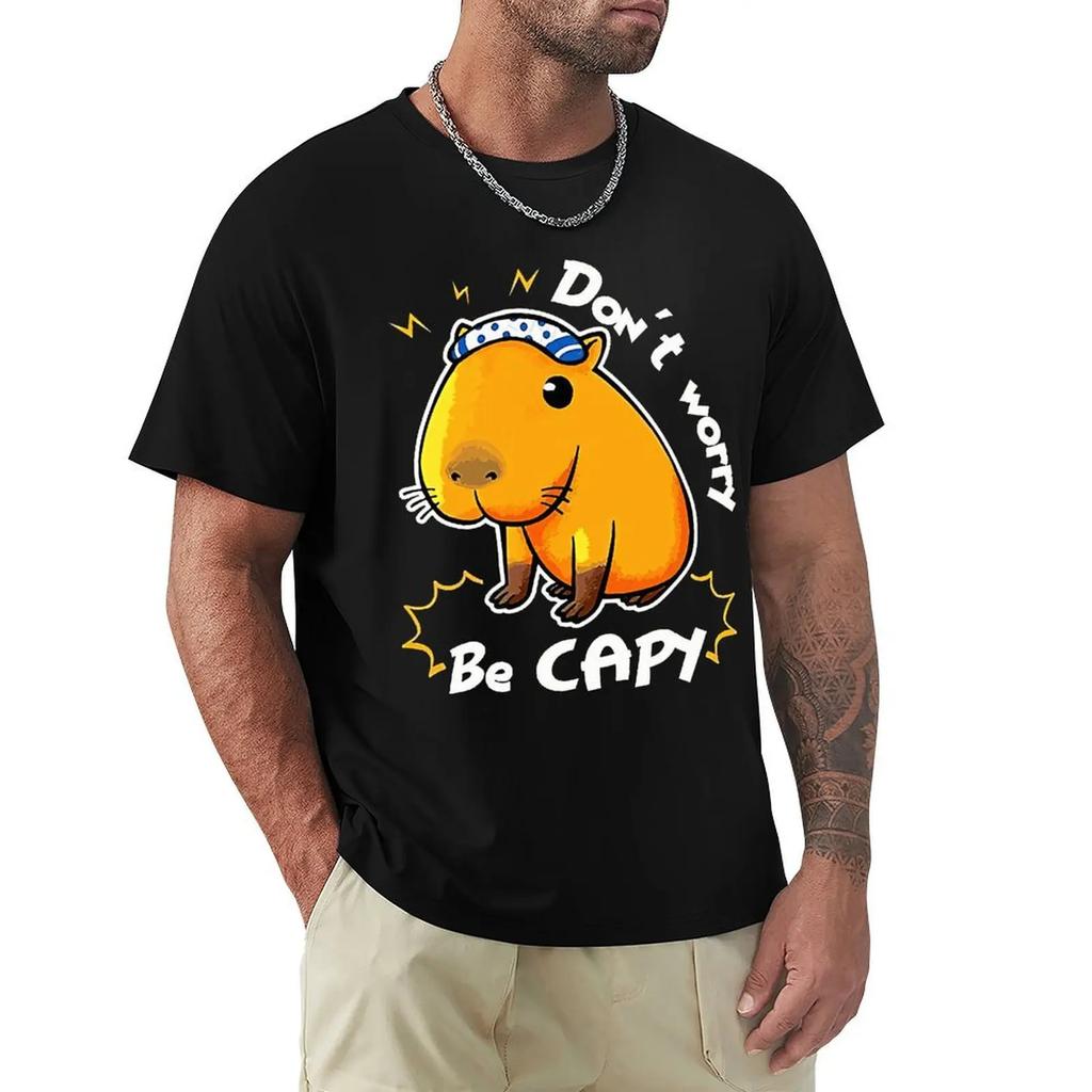 Capivara Capivara Love Dont Worry Be Capy Camisetas Desenhos animados Camisetas gráficas Roupas legais de manga curta Camisetas de streetwear Tops