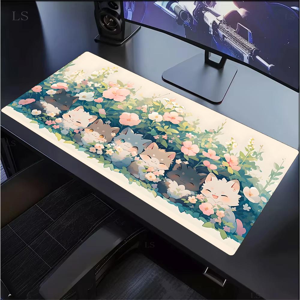 Cute Cartoon Cat Mouse Pad Large Computer Keyboard Mouse Pad Kawaii Natural Rubber AntiSlip Mat Perfect Gift Girlfriend Women
