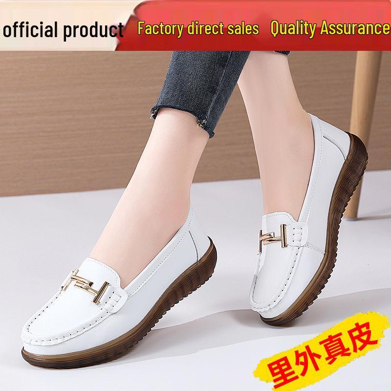 Women's Genuine Leather Slip-On Loafers: Velvet-Lined Warm Flat Shoes