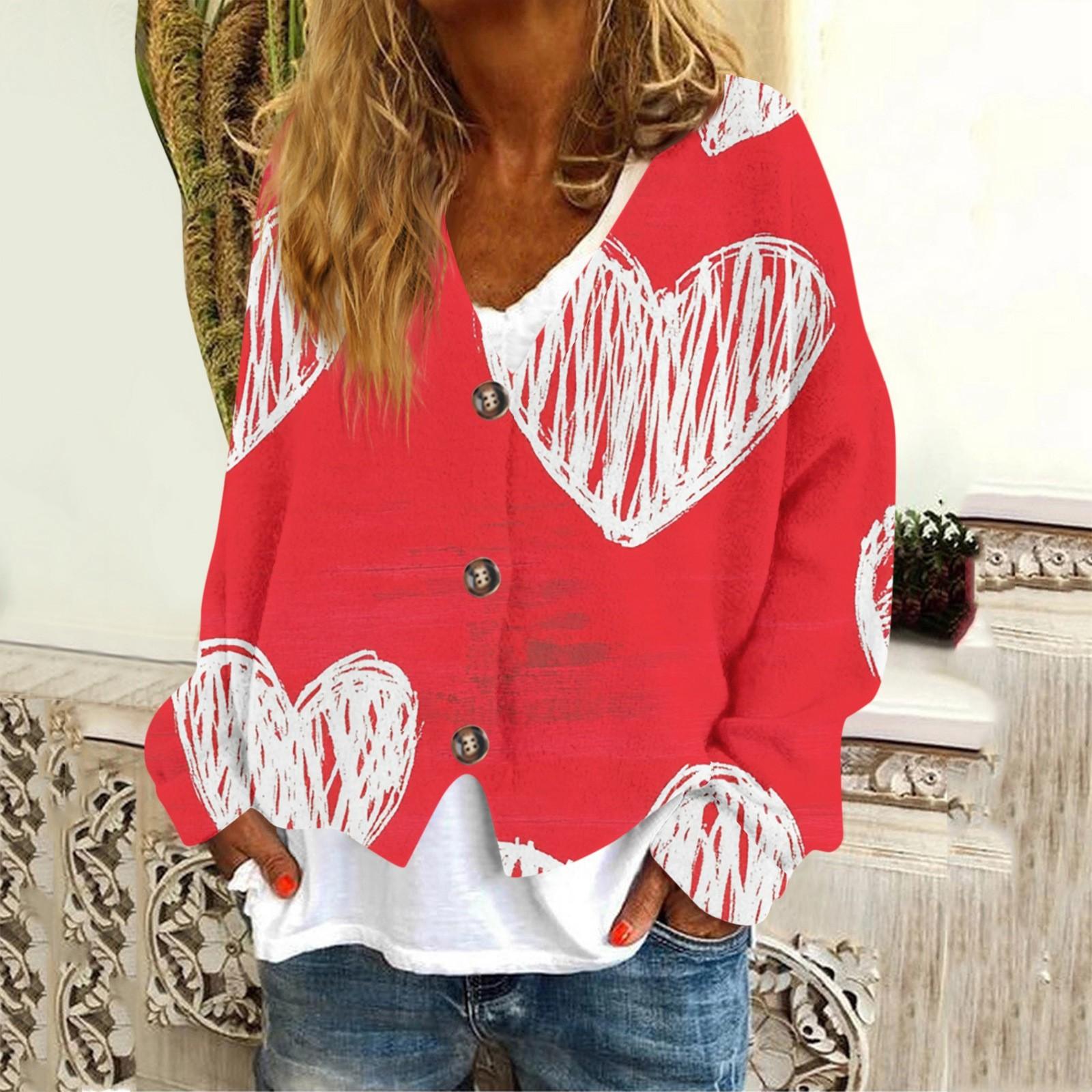 

Женская модная повседневная куртка-толстовка с длинным рукавом с принтом ко Дню святого Валентина XL красный