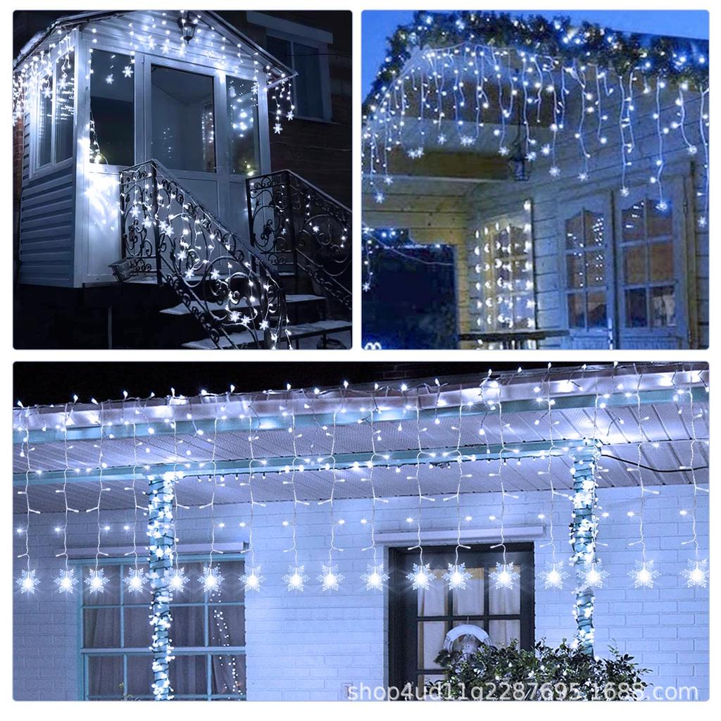 LED Snowflake Curtain & Icicle Lights, USB Decorative String Lights for Christmas & Holiday Windows