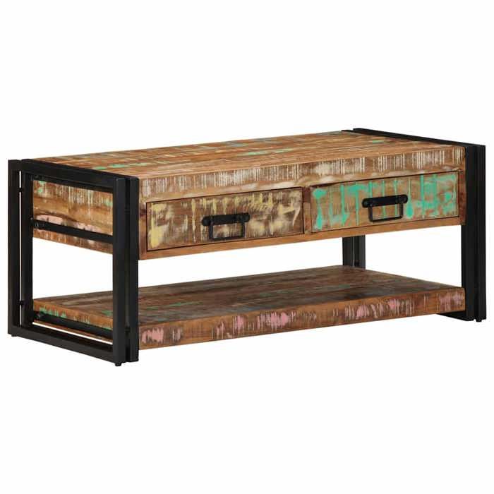 VidaXL Table basse multicolore 90x50x38 cm bois de récupération massif, table latérale, table de salon, table d'accent, bout 4016686