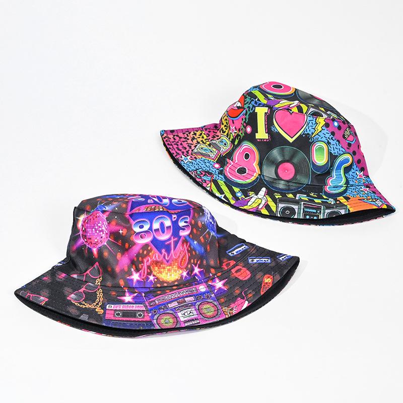 Klasyczny dwustronny kapelusz bucket modny graffiti wiosna i lato nowy retro daszek przeciwsłoneczny