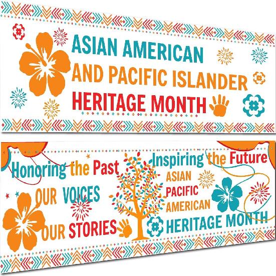 2PCS Asian Pacific n Heritage Month Banner Backdrop AAPI Heritage Month Bulletin Board Asian n and Pacific Islander Heritage Month Background for