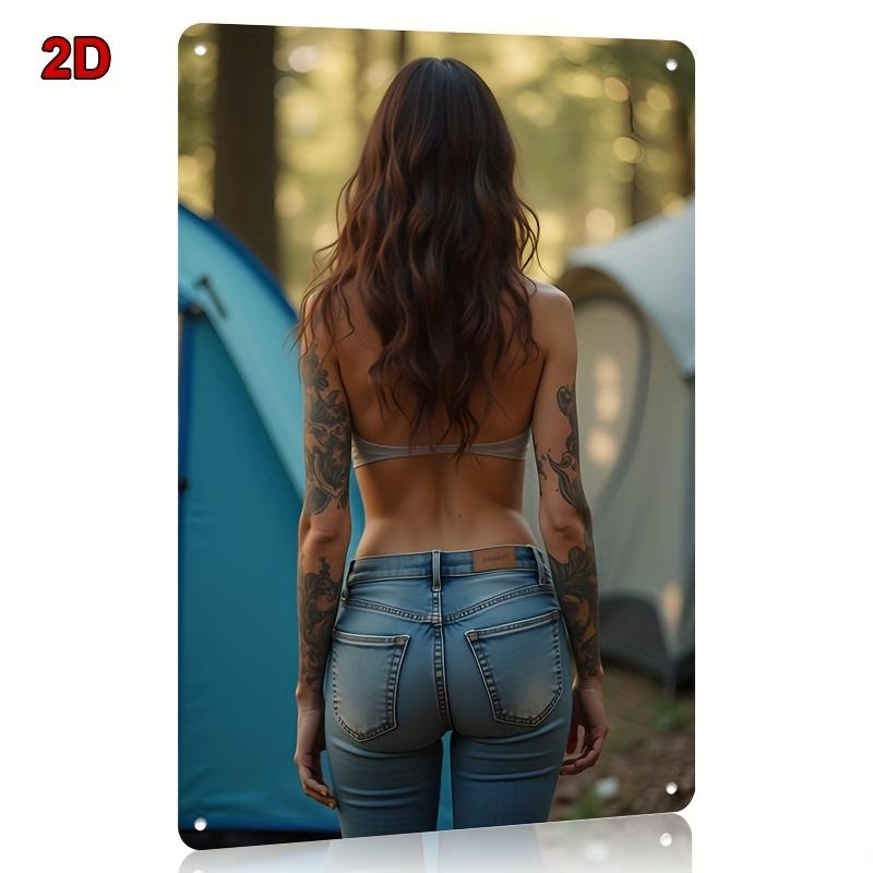 DORA Blechschild Vintage Metall Wandkunst Schild Frauen in Jeans Retro Tattoo Design x Zoll Bar Café Dekor