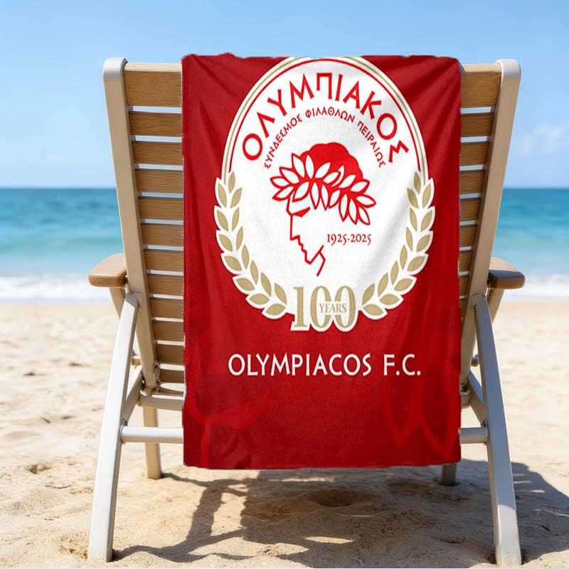 Olympiacos Fc: Toalla de Playa de Microfibra Orgullo Rojo y Negro, Ligera y de Secado Rápido, para Viajes de Verano, Esencial para la Playa, Piscina al Aire Libre