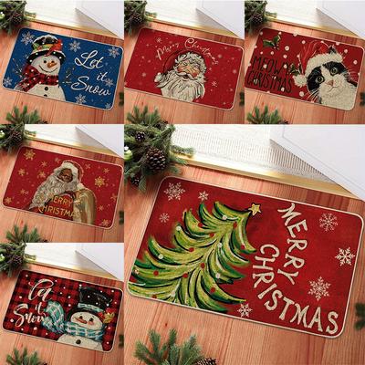 Christmas Element Printed Doormat Anti Slip and Anti Stain 100% Polyester Carpet Suitable for Front Door Living Room Bedroom Rug