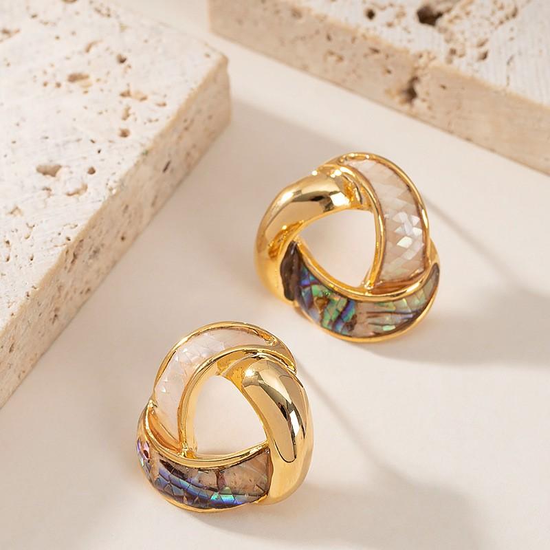 Elegant French Chic Stud Earrings With Natural Abalone Shell Inlay Zinc Alloy Geometric Design Women