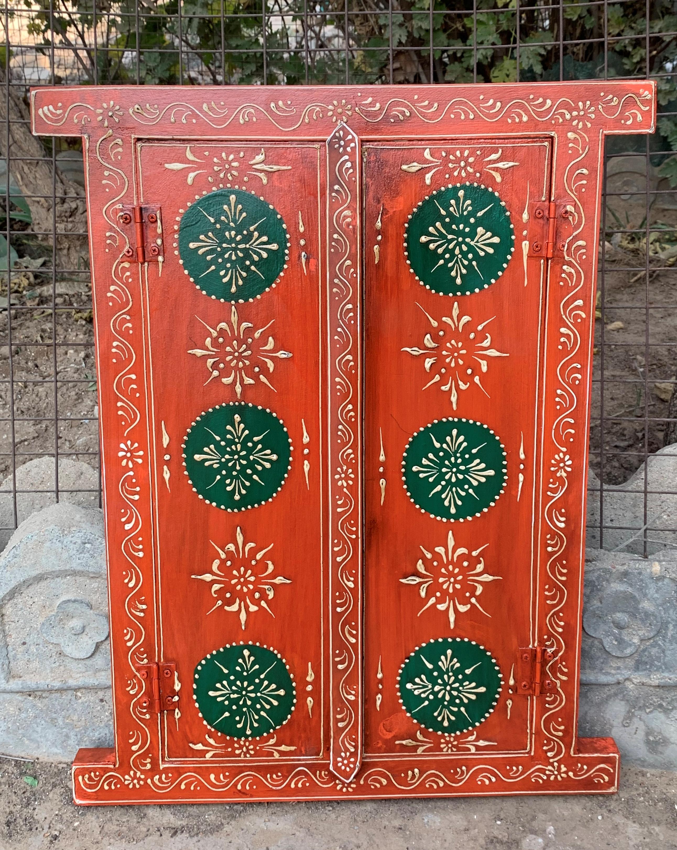 Hand Painted Wooden Window Frame | Indian Folk Art Wall Decor 23” X 18” X 1” (h x l x w) approx.