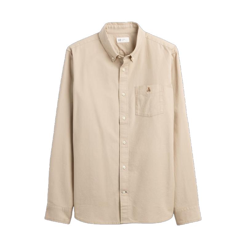 Men s Classic Bear Embroidery Cotton Long Sleeve Shirt M