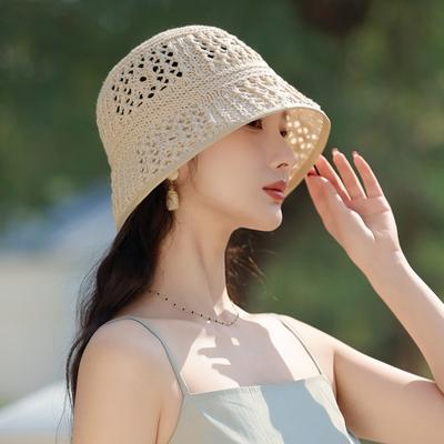 Spring and Summer New Hat Women's Knitted Breathable Bucket Hat Sun Hat Sun Visor Basin Hat