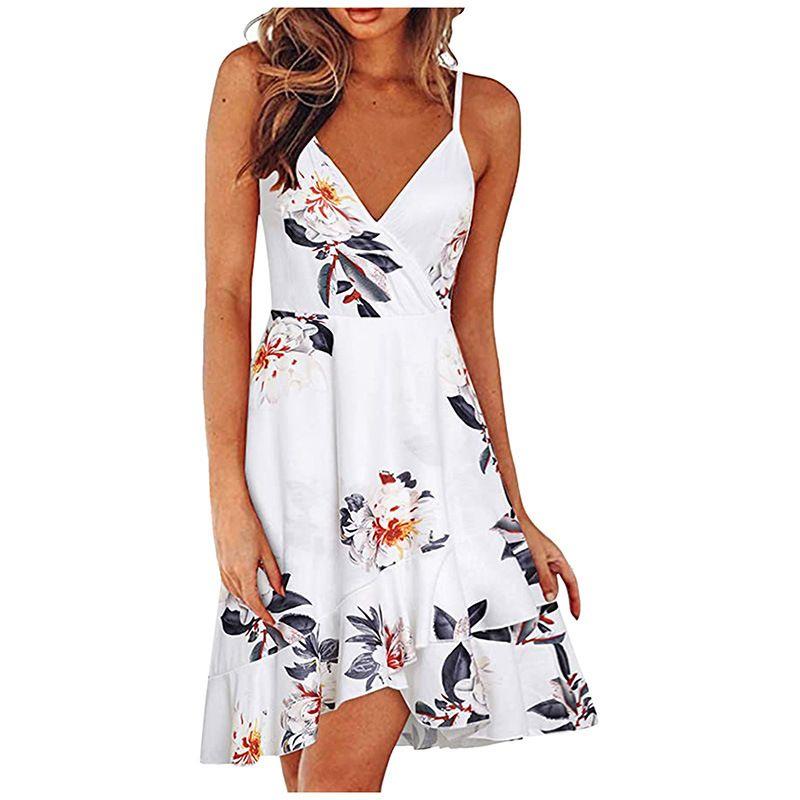 Swing Dress2025 Summer Women Clothes Sexy Fashion V-neck Sling Sleeveless Backless Print Swing Dress
