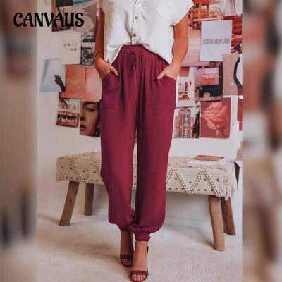 Pantaloni casual confortabili de culoare uni, mărime plus, pentru femei, de primăvară și vară, la modă, cu șnur, talie elastică, tip harem