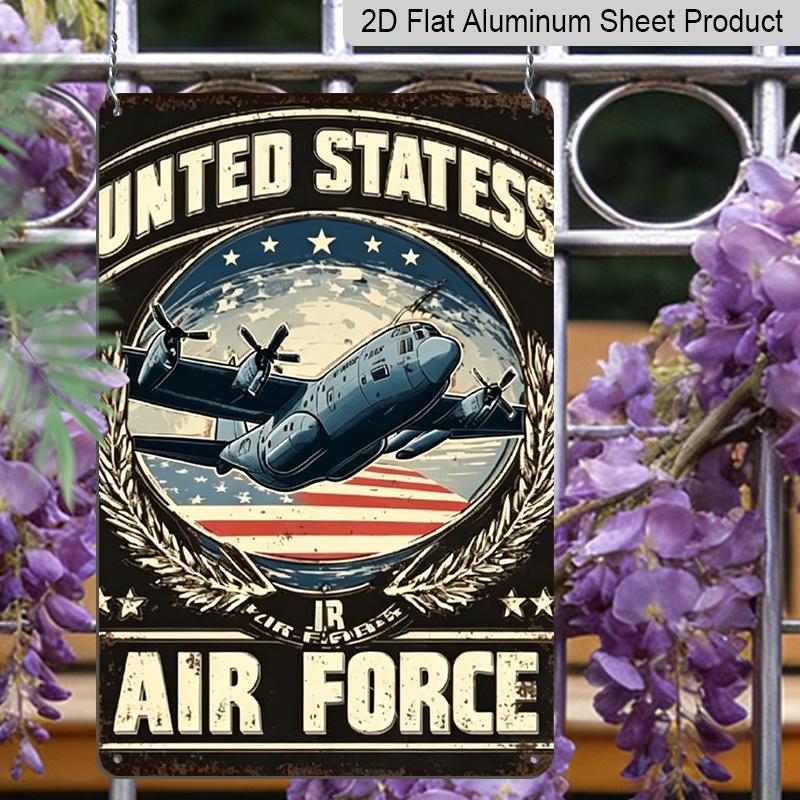 2D Flat, 1pc United States Air Force Vintage Airplane Aluminum Sign - Patriotic Military Wall Decor Military Room Decor, Man Cave, Patriotic Home