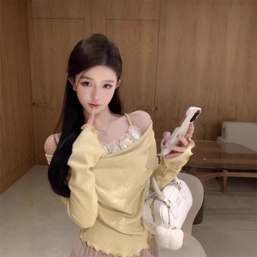 2024 Slim Fit Floral Camisole with Long Sleeves - Elegant, Stylish Patchwork Design for Autumn/Winter