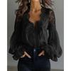 JPNTKY Women's Fashion Casual Solid Color Print Long Sleeve V-Neck Blouses & Shirts