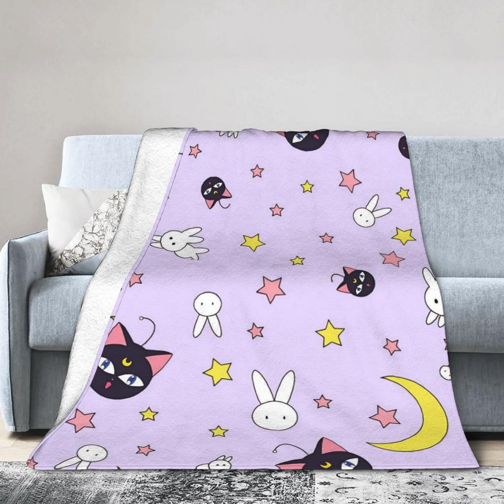 Sailor Moons Flannel Blanket Winter Soft Durable Bedding Throws for Girls Boys Couch Bed Novelty Bedspread Sofa Bed Cover