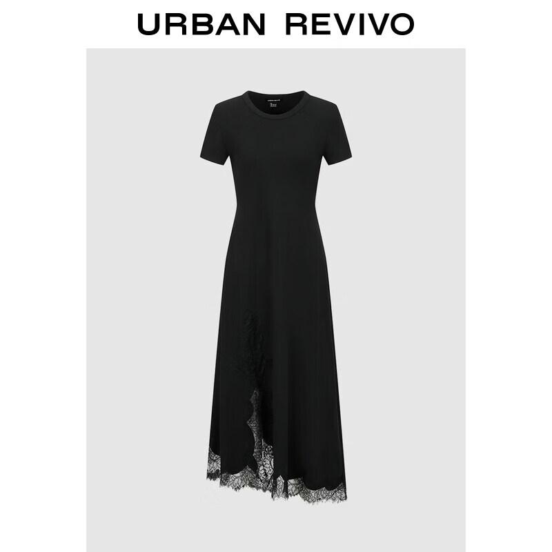 UR2026 Women s Irregular Lace Hem Round Neck Dress M