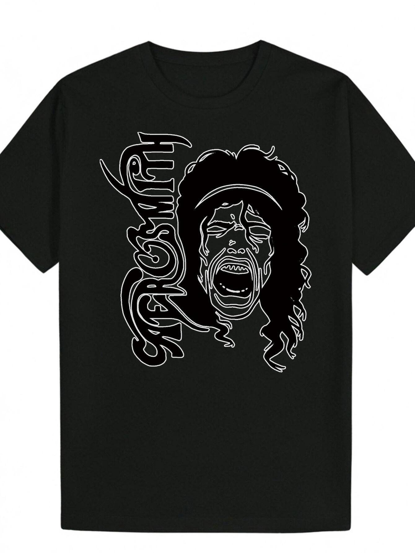 Graphic T-shirt - Black with White Portrait Print XXL