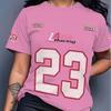 Pink racing trend, cool and sporty, perfect for summer women's casual round neck short-sleeved tops