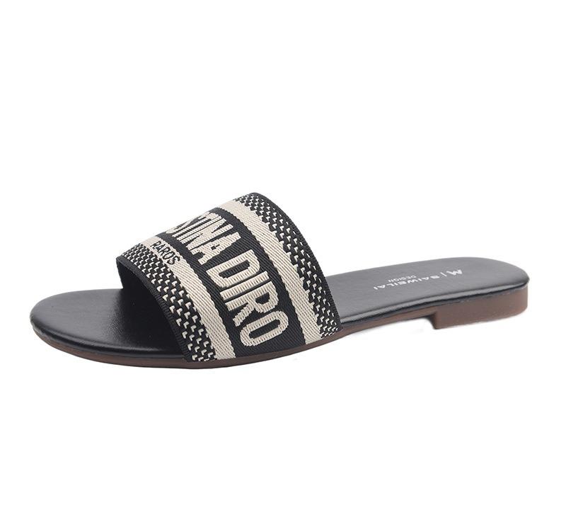 

Женские шлепанцы с одним словом 2025 лето удобные дышащие повседневные балетки вышивка легкие уличные пляжные сандалии 40 чёрный