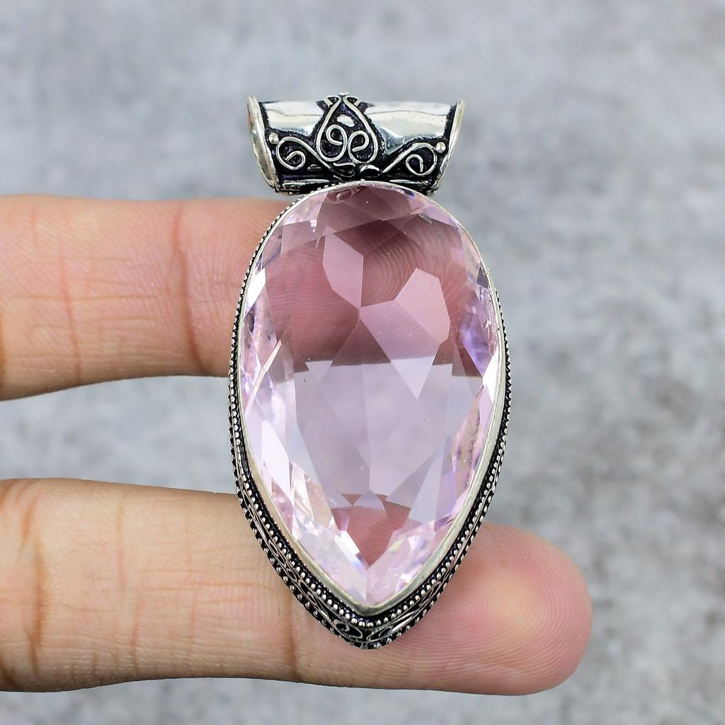Pink Kunzite Gemstone Handmade 925 Steling Silver Jewelry Pendant 2.68" M-243