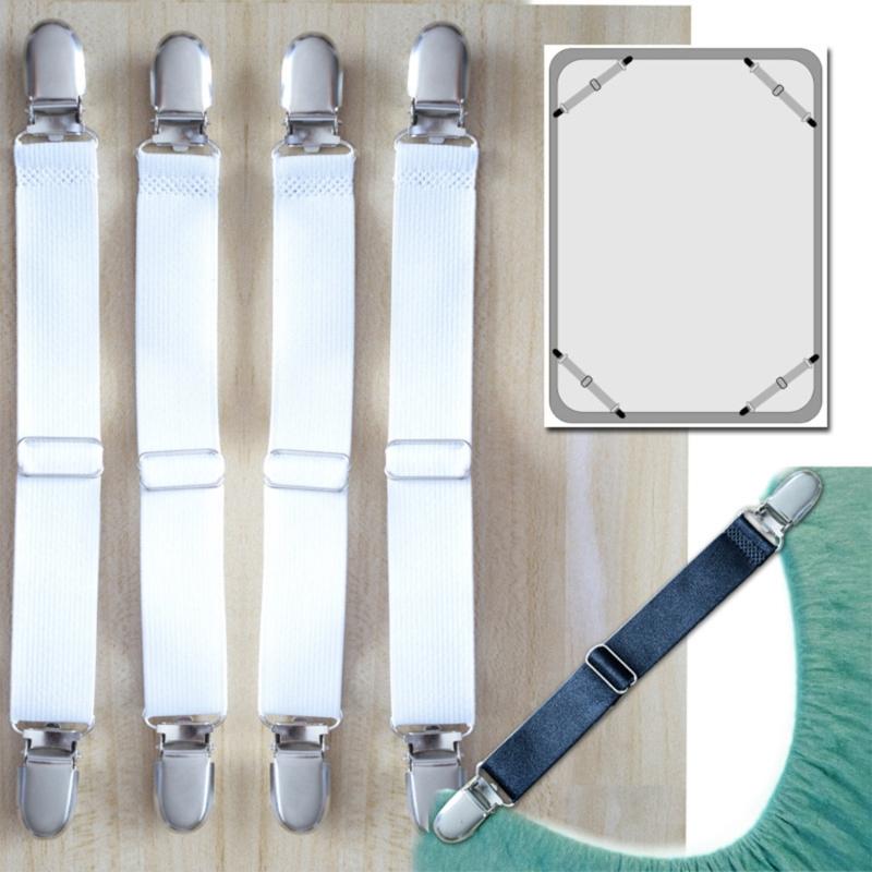 4pcs/set Adjustables Bed Sheet Fasteners Strap Elastics Mattress Cover Corner Holder Clip Grippers Suspenders Cord Decors