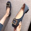Fashion Square Toe Flat Women's Shoes Spring Autumn New Shallow Rhinestones Black Versatile Red Soft Soled Large Size Shoes for Women