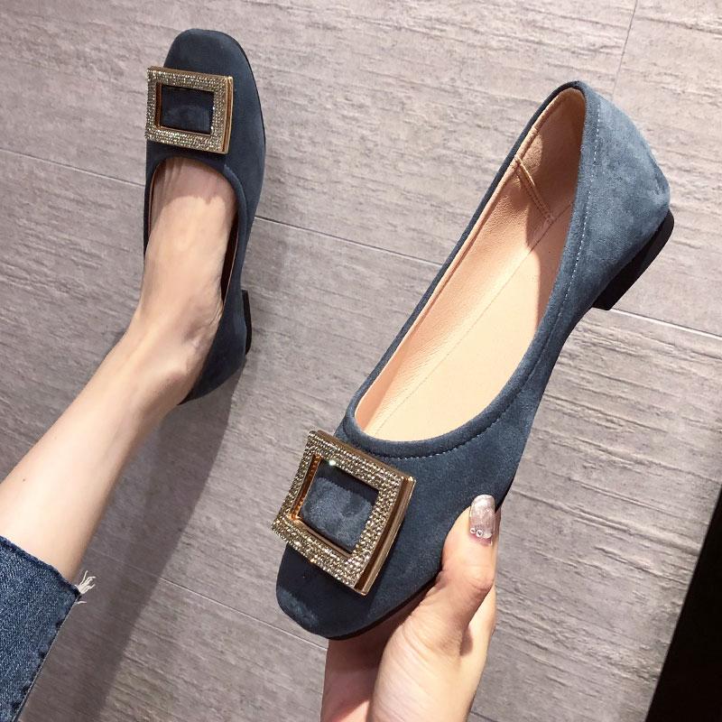 Fashion Square Toe Flat Women's Shoes Spring Autumn New Shallow Rhinestones Black Versatile Red Soft Soled Large Size Shoes for Women