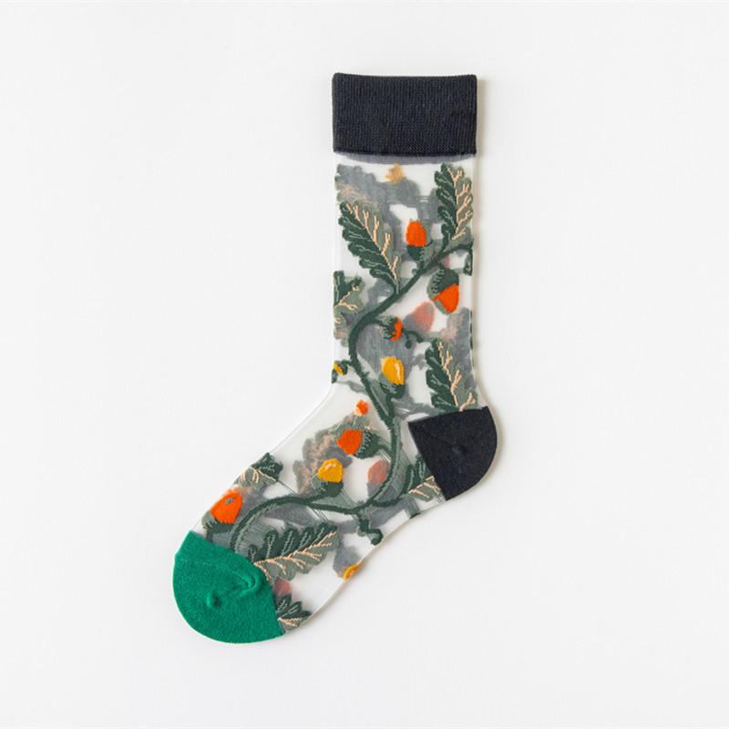 1 para skarpetek damskich kreskówkowy kot kwiat roślina kawaii śmieszne codzienne damskie kryształowy jedwab modne skarpetki streetwear harajuku skarpetki załogowe
