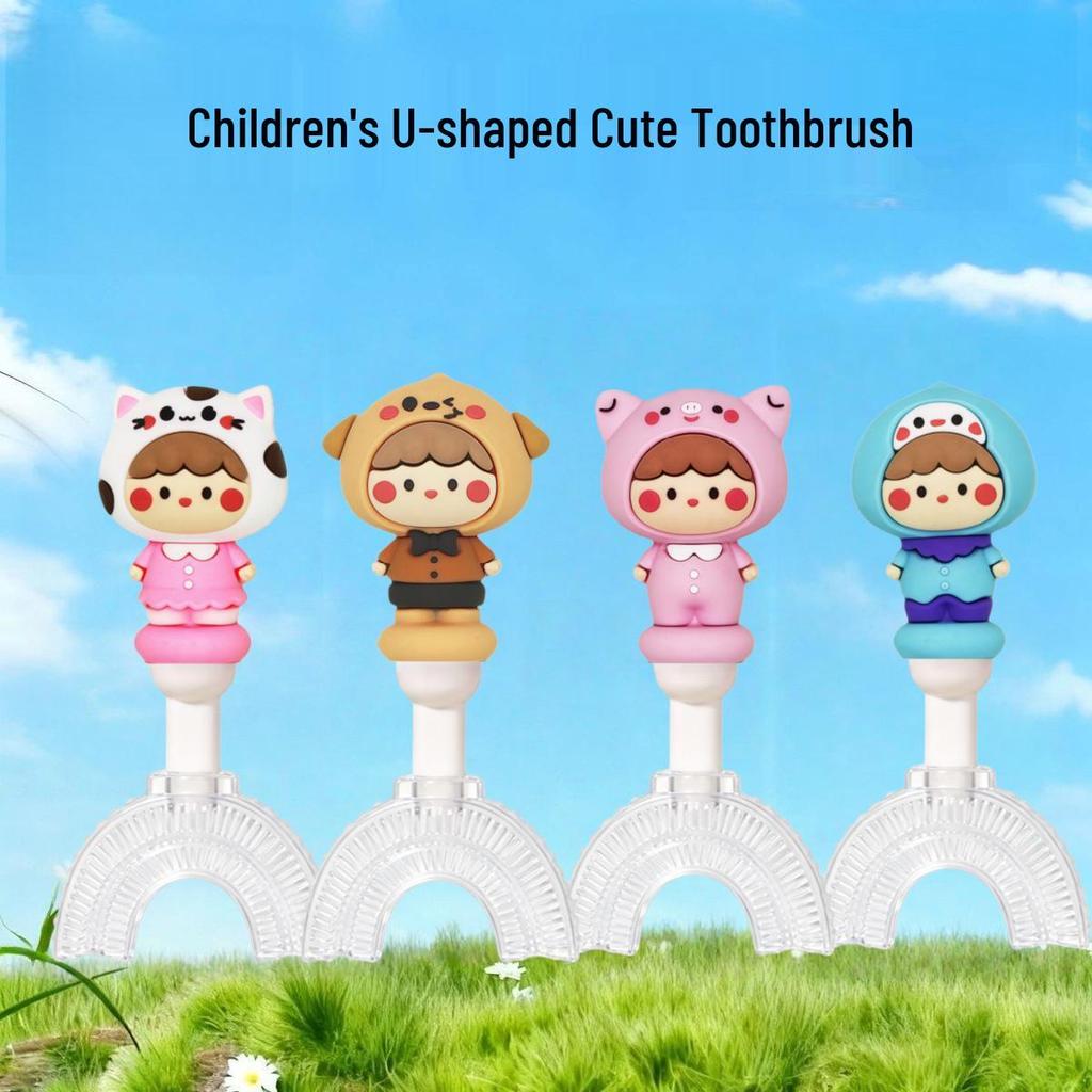U-Shaped Silicone Toothbrush for Kids 1-12 Years, Soft Bristles, Cute Cartoon Handle