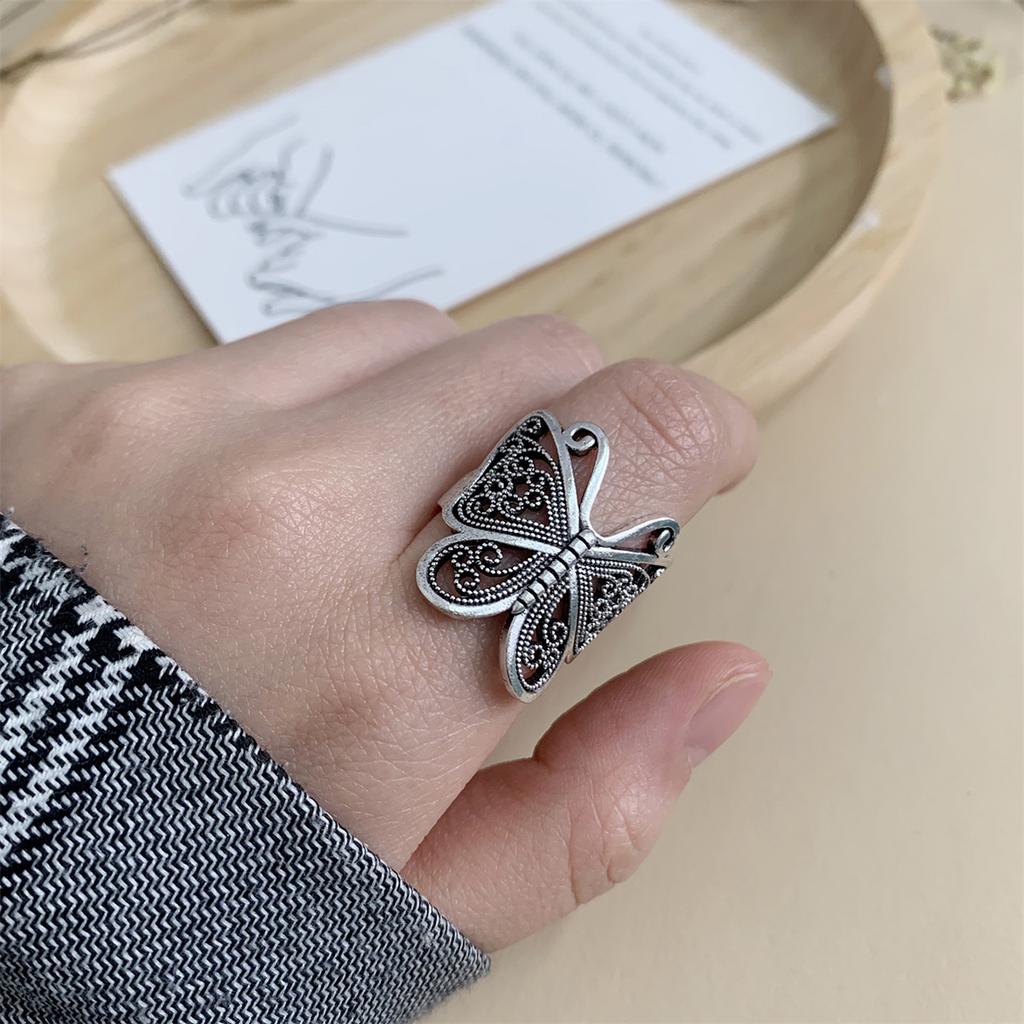 Retro Boho Butterfly Ring For Women Fashion Silver Color Owl Angel Wing Cat Animal Irregular Opening Rings Vintage Jewelry Gift