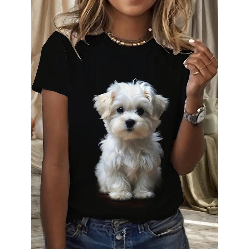 Women's Tops Trend T Shirt 3D Dog Graphic Printing Summer Breathable Round Neck Short Sleeved Top Fashion Clothes for Woman