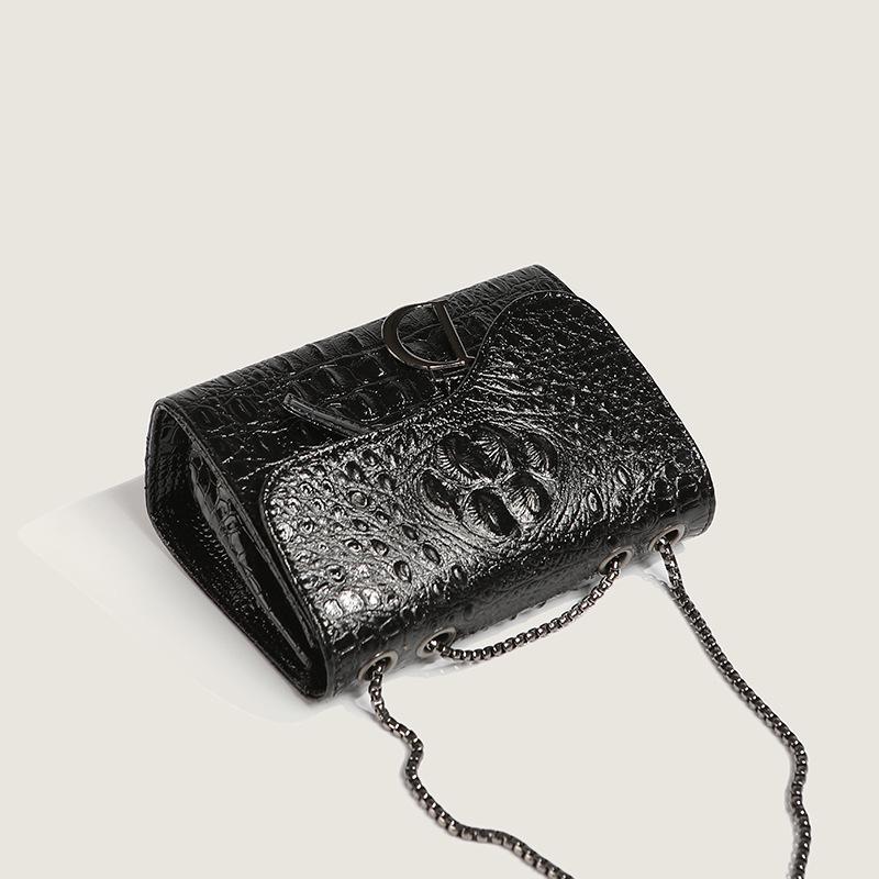 D Kilit Metal Süslemeli Kadın Retro Timsah Desenli Zincirli Çapraz Vücut Omuz Çantası.