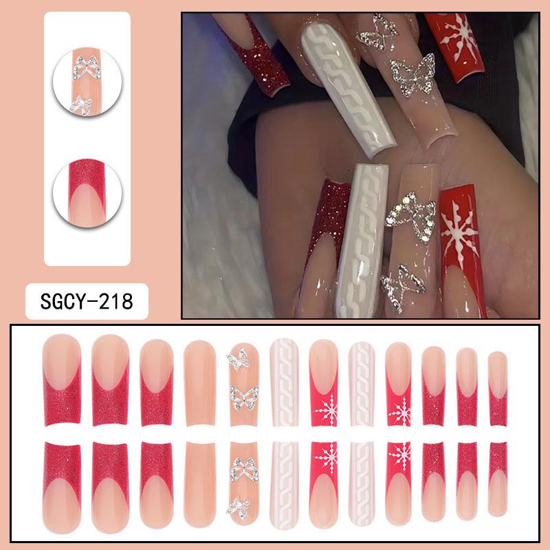 O5 Unhas Postiças Longas Europeias e Americanas - Adesivos de Nail Art Vestíveis para Garota Quente