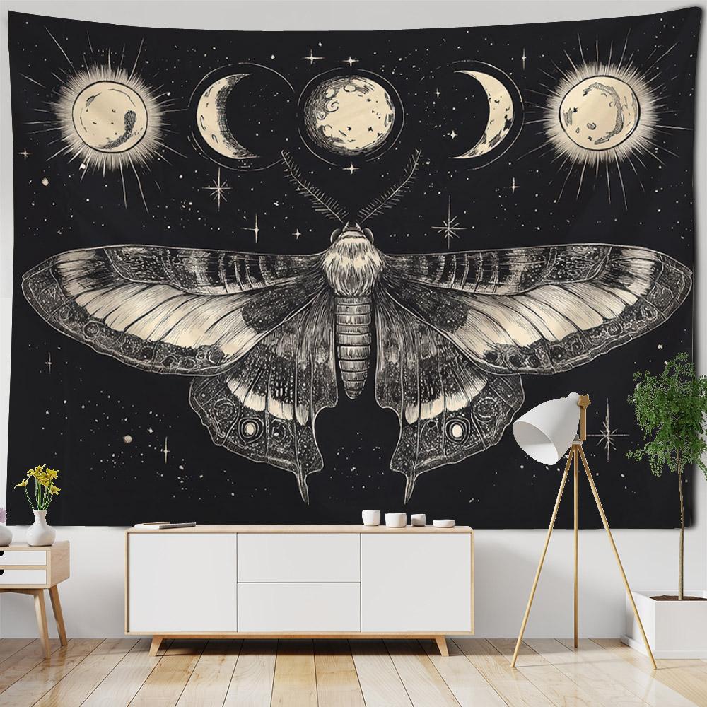 Aesthetic Moon Phase & Moth Art Tapestry Wall Hanging Soft Multi-Pattern & Size Decorative Background for Home