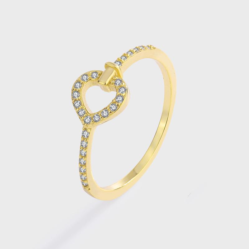 

S925 Sterling Silver Heart Ring with Diamonds - Women s Japanese Minimalist Style Size 6