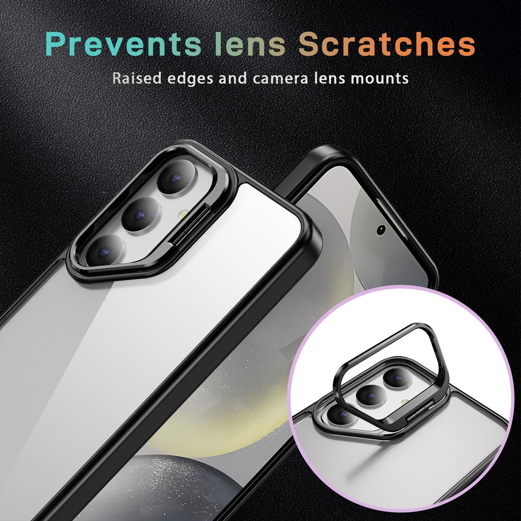 For Samsung Galaxy S25+ Case Lens Frame Kickstand TPU+Acrylic Protective Phone Cover