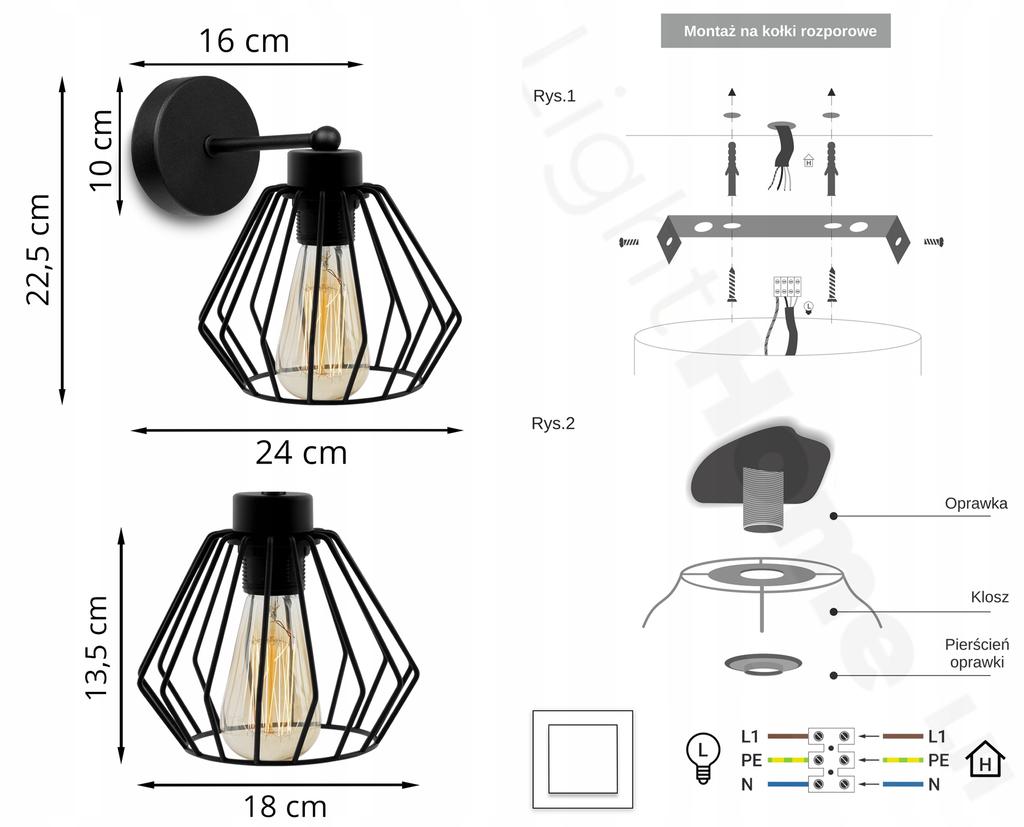 ELEGANT RETRO WALL LAMP WIRE BLACK LOFT
