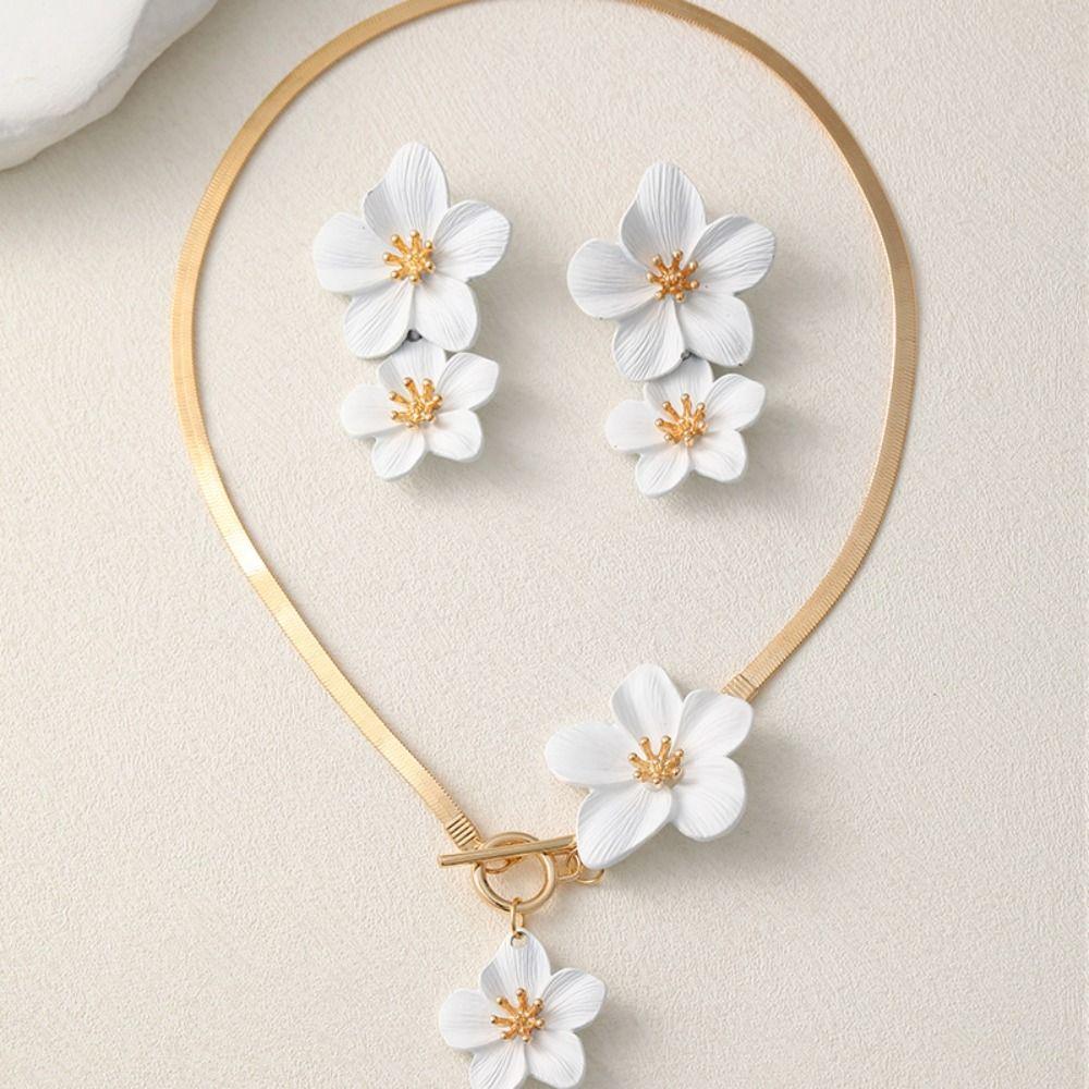 Exaggerated Flower Necklace Earrings Set OT Buckle Pendant Jewelry Suit Flower Jewelry Set Girls